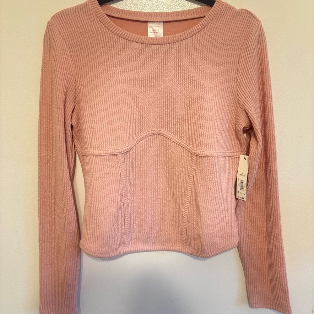 Blush Ribbed Long Sleeve Blouse